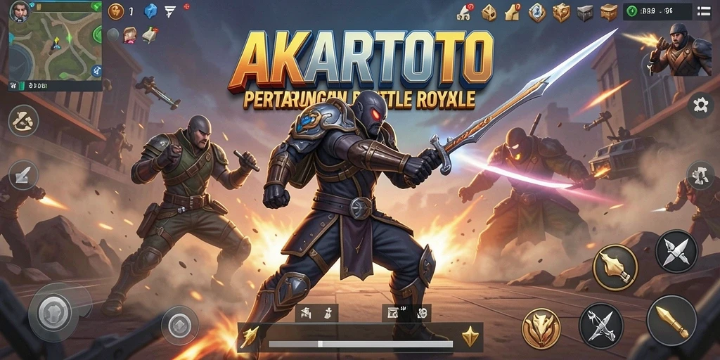 Screenshot gameplay AKARTOTO menampilkan aksi seru dan strategi dalam pertempuran Battle Royale.