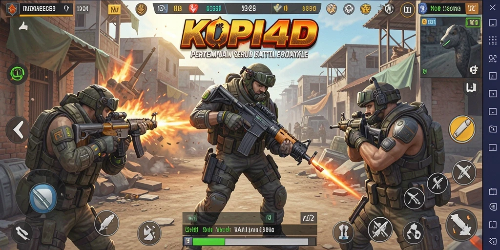 Tampilan aksi seru dalam pertempuran Battle Royale KOPI4D.