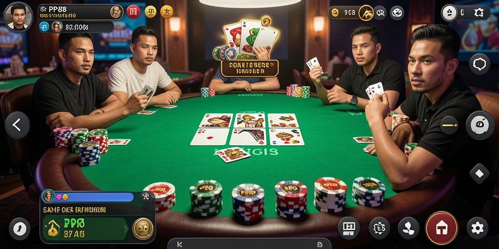 Tampilan gameplay seru di aplikasi Poker PP88.